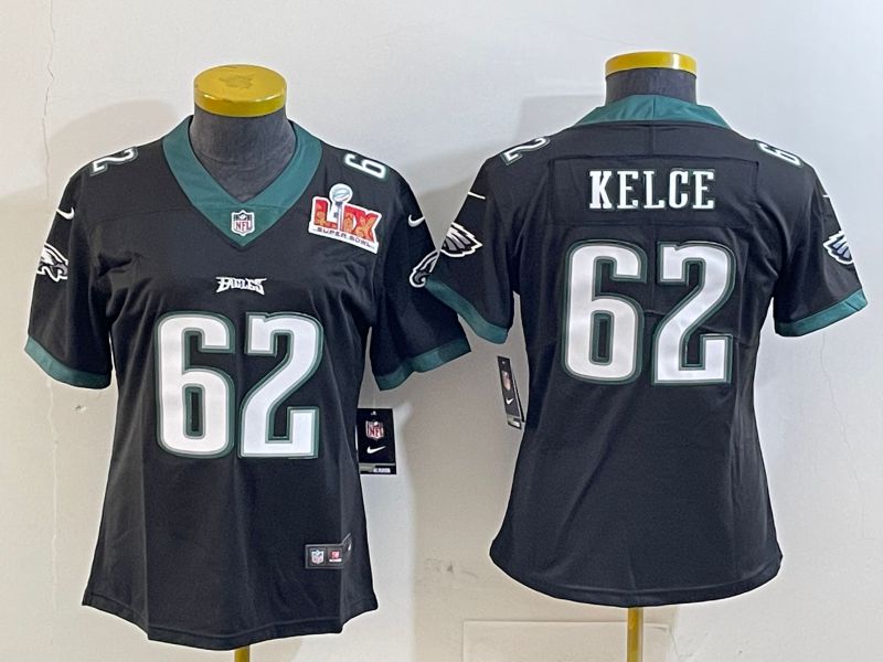 Women Philadelphia Eagles #62 Kelce Black 2025 Nike Vapor Limited NFL Jersey style 2->women nfl jersey->Women Jersey